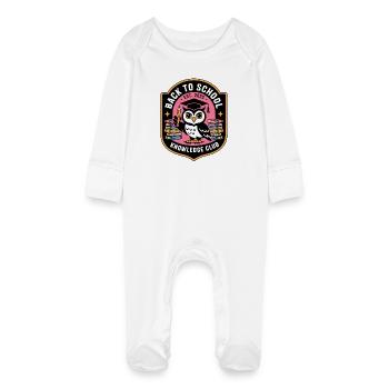 BackToSchool Owl Knowledge Club - Baby Organic Sleepsuit with Scratch Mitts - white - Front
