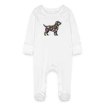 Silhouette de chien fleur - Grenouillère bio avec gants Bébé - blanc - Devant