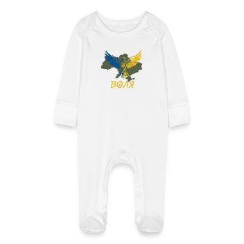 Volya Eagle on Ukraine Map - Baby Organic Sleepsuit with Scratch Mitts - white - Front
