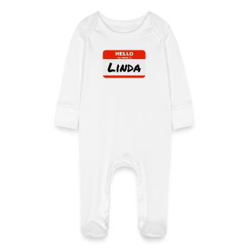 Bonjour, je m’appelle Linda Étiquette Nom Étiquette - Grenouillère bio avec gants Bébé - blanc - Devant