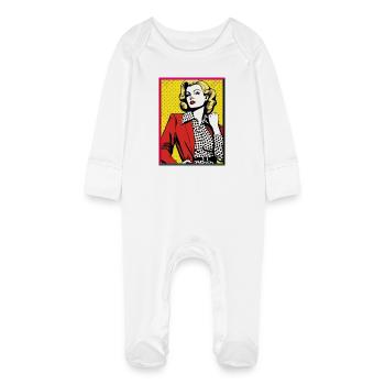 Pop Art Lady Red Blazer Polka Dot Blouse Fashion - Baby Organic Sleepsuit with Scratch Mitts - white - Front