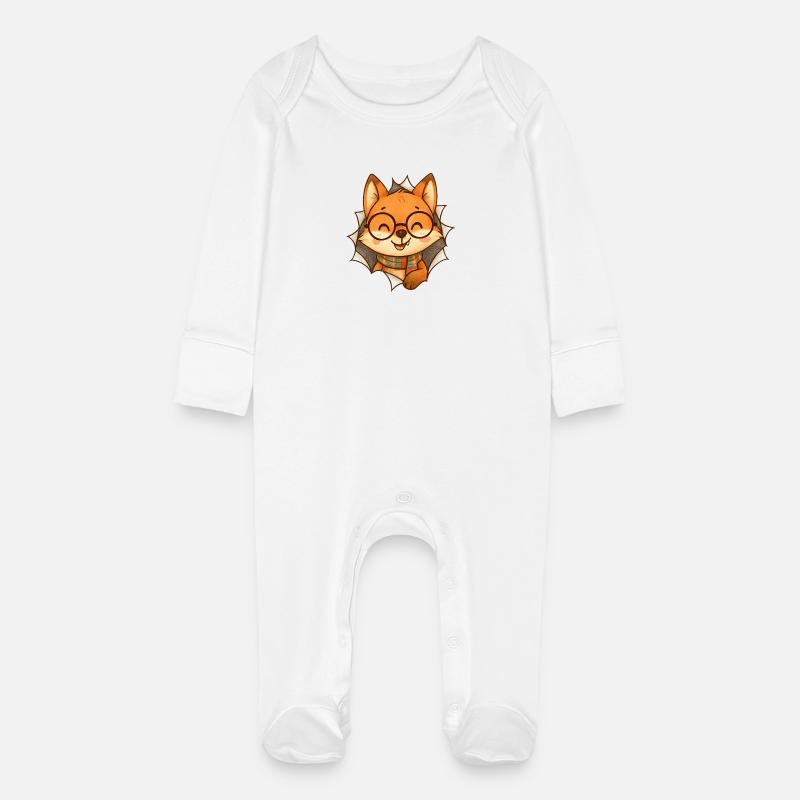 Lunettes de renard écharpe dessin animé - Grenouillère bio avec gants Bébé - blanc