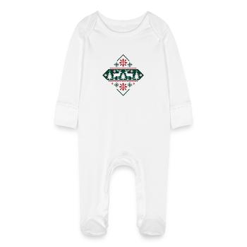 Retro Pixel Art Weihnachtsmuster Hirsche und Tannen - Baby Bio-Schlafanzug mit Kratzhandschuhen - Weiß - Vorne