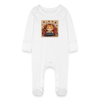 Gaming Cat - Baby Organic Sleepsuit with Scratch Mitts - white - Front