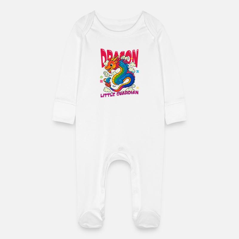 Dragon arc-en-ciel - Petit gardien - Grenouillère bio avec gants Bébé - blanc