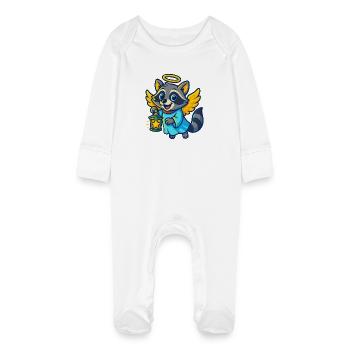 Angel Raccoon Christmas Design - Baby Organic Sleepsuit with Scratch Mitts - white - Front