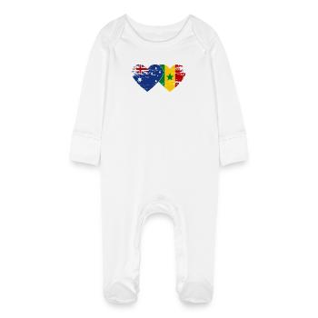 Australien Senegal Flagge Herz - Baby Bio-Schlafanzug mit Kratzhandschuhen - Weiß - Vorne