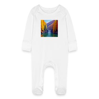 Wasserfall Herbst Goldener Wald - Baby Bio-Schlafanzug mit Kratzhandschuhen - Weiß - Vorne