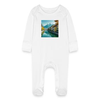 Canal Alpin et Village Coloré - Grenouillère bio avec gants Bébé - blanc - Devant