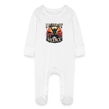 Drummer – I Destroy Silence - Baby Organic Sleepsuit with Scratch Mitts - white - Front