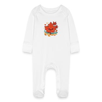 Cuddly Autumn Leaf Smile - Baby Organic Sleepsuit with Scratch Mitts - white - Front