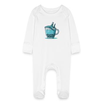 Walhai Bubble Tea - Baby Bio-Schlafanzug mit Kratzhandschuhen - Weiß - Vorne