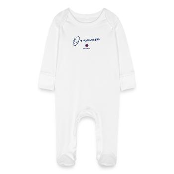 Drammen - Norway Flag - Lettering - Norge Norwegen - Baby Bio-Schlafanzug mit Kratzhandschuhen - Weiß - Vorne