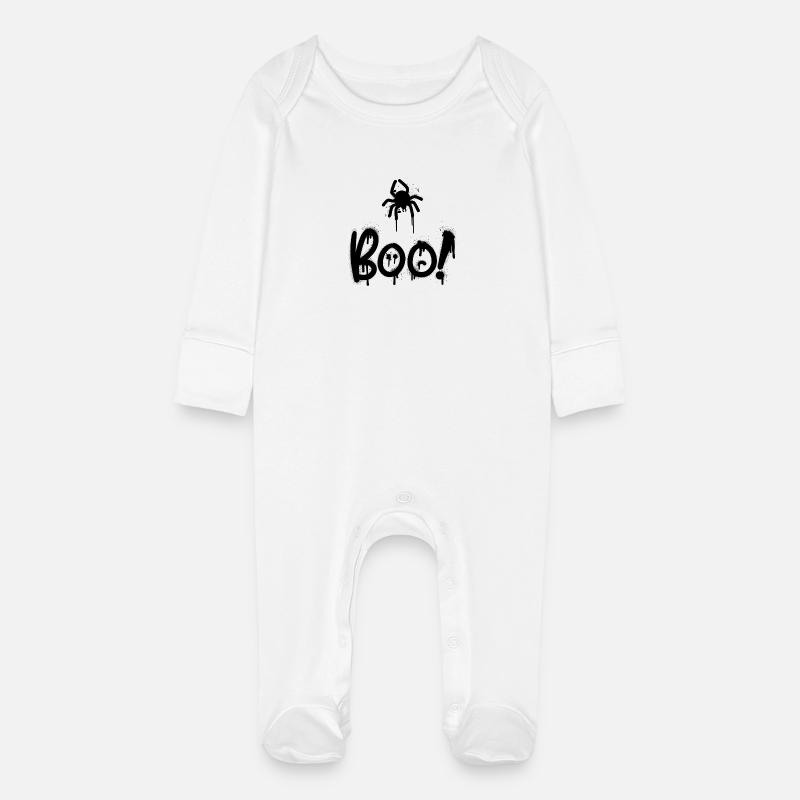Composition noire avec araignée peinte avec du sprey - Grenouillère bio avec gants Bébé - blanc