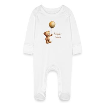 Ours en peluche avec ballon Simpler Times - Grenouillère bio avec gants Bébé - blanc - Devant