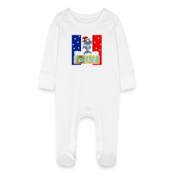 FRANCE I'M COLD SHARKS - Baby Organic Sleepsuit with Scratch Mitts - white - Front