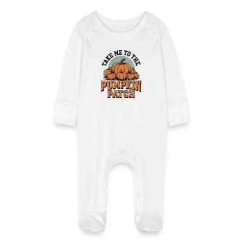 Emmenez-moi au champ de citrouilles - Grenouillère bio avec gants Bébé - blanc - Devant
