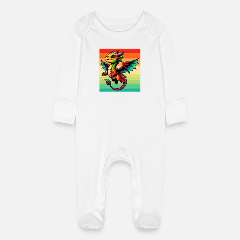 Drache - Baby Bio-Schlafanzug mit Kratzhandschuhen - Weiß