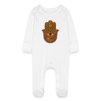 Hamsa oeil Floral Boho Artwork - Grenouillère bio avec gants Bébé - blanc - Devant