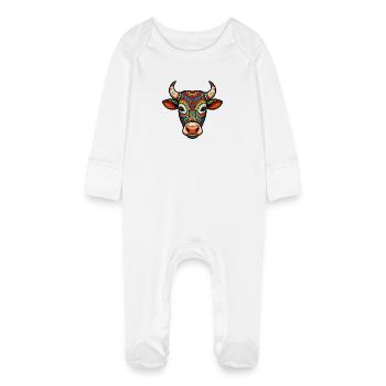 Sacred Cow Colorful Mandala - Baby Organic Sleepsuit with Scratch Mitts - white - Front