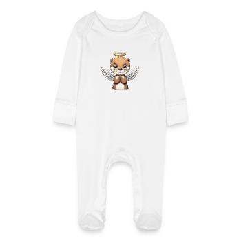 Loutre mignonne avec halo d’ailes d’ange - Grenouillère bio avec gants Bébé - blanc - Devant