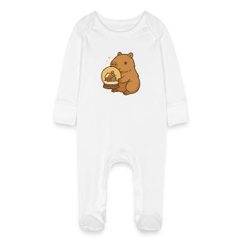 ✨ Capybara avec boule à neige – Magie de Noël - Grenouillère bio avec gants Bébé - blanc - Devant