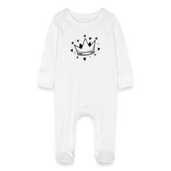 Douce couronne avec des cœurs et des étoiles | Doodle Look - Grenouillère bio avec gants Bébé - blanc - Devant