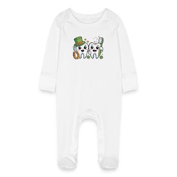 Lustiger Zahnarzt St. Patricks Tag - Baby Bio-Schlafanzug mit Kratzhandschuhen - Weiß - Vorne