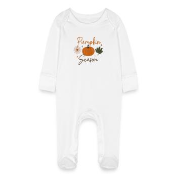 Pumpkin Season - Baby Organic Sleepsuit with Scratch Mitts - white - Front