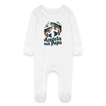 Angeln mit Papa - Baby Bio-Schlafanzug mit Kratzhandschuhen - Weiß - Vorne