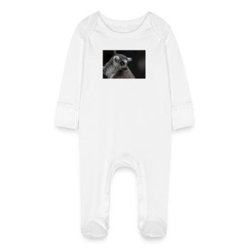 Ring Tailed Lemur - Baby Organic Sleepsuit with Scratch Mitts - white - Front