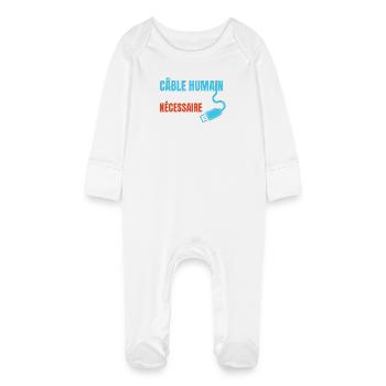 Human Cable Social Recharge humor - Baby Organic Sleepsuit with Scratch Mitts - white - Front