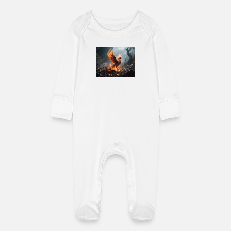 Fire Phoenix Rise - Baby Organic Sleepsuit with Scratch Mitts - white