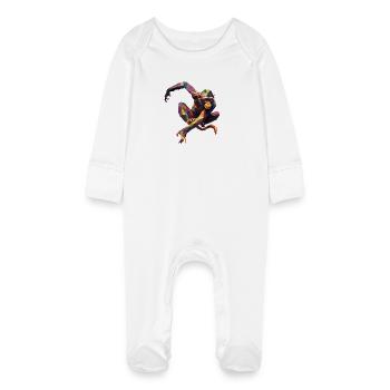 Geometrischer bunter Affe - Baby Bio-Schlafanzug mit Kratzhandschuhen - Weiß - Vorne