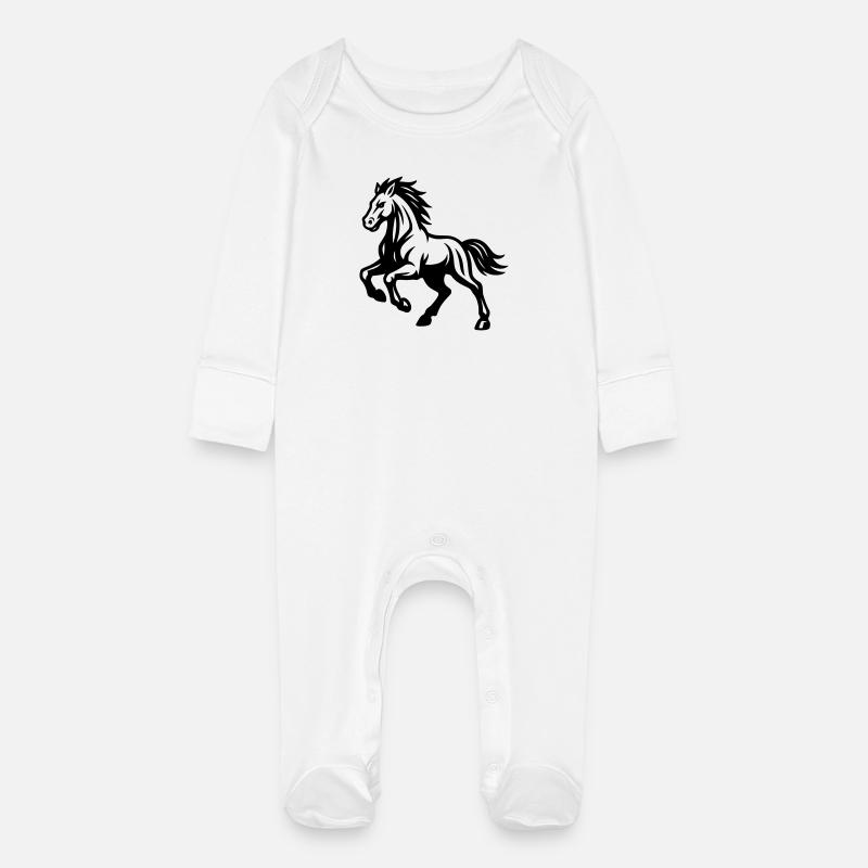 Horse - Baby Organic Sleepsuit with Scratch Mitts - white