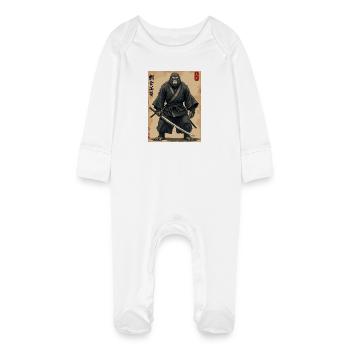 Gorilla Samurai with Katana - Baby Organic Sleepsuit with Scratch Mitts - white - Front
