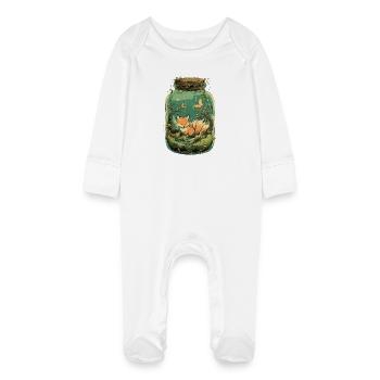 Magic Kitsune Fox Kawaii Terrarium - Baby Organic Sleepsuit with Scratch Mitts - white - Front