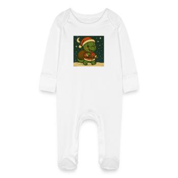 Doni as a little Christmas helper - Baby Organic Sleepsuit with Scratch Mitts - white - Front