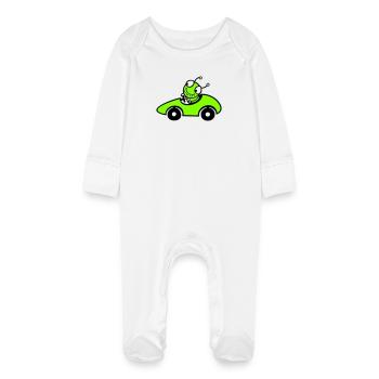 Caterpillar Worm Racing Car Racing Car Fast Driving Sports - Baby Organic Sleepsuit with Scratch Mitts - white - Front