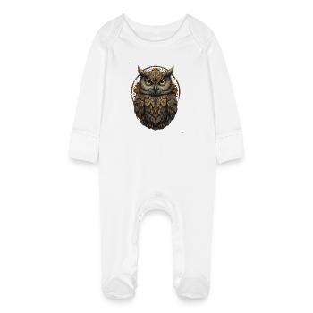Golden Owl Eye Ornament - Baby Organic Sleepsuit with Scratch Mitts - white - Front