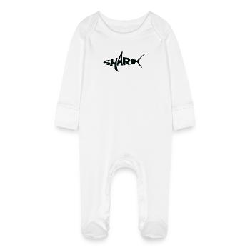 Mot-symbole requin noir Typographie avec nageoire - Grenouillère bio avec gants Bébé - blanc - Devant