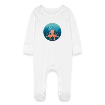 Nautic Design Octopus Sous-marin Cercle Art - Grenouillère bio avec gants Bébé - blanc - Devant