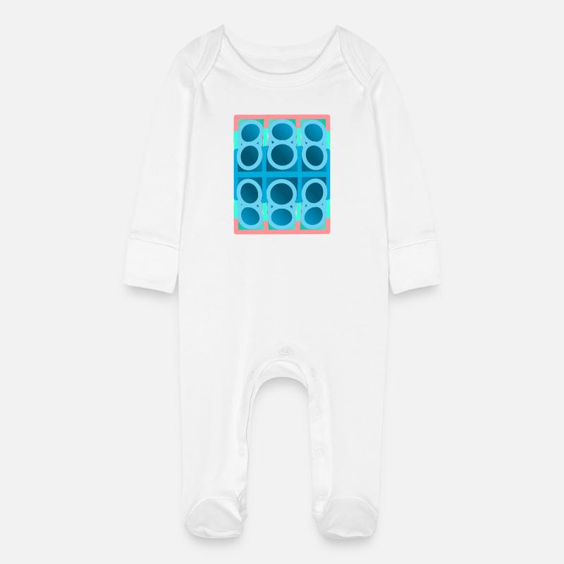 blue pattern, graphic art - Baby Organic Sleepsuit with Scratch Mitts - white