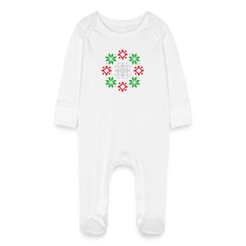 Snowflakes Pattern Christmas Sweater Snow - Baby Organic Sleepsuit with Scratch Mitts - white - Front