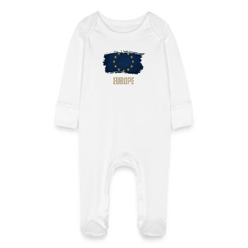 Grunge-Flagge von Europa, ich liebe Europa - Baby Bio-Schlafanzug mit Kratzhandschuhen - Weiß - Vorne