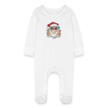 Santa Claus blows chewing gum - Baby Organic Sleepsuit with Scratch Mitts - white - Front
