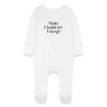 Main_Character_Energy_ _Positive - Baby Organic Sleepsuit with Scratch Mitts - white - Front