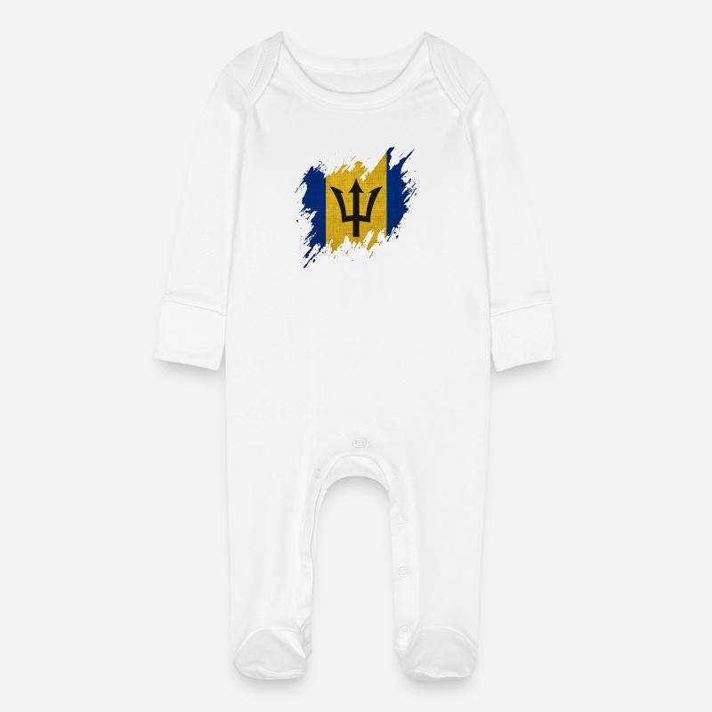 Drapeau de la Barbade, style déchiré - Grenouillère bio avec gants Bébé - blanc