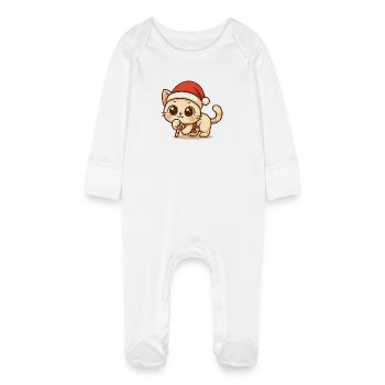 Chat de Noël Kawaii - Design de Noël mignon - Grenouillère bio avec gants Bébé - blanc - Devant