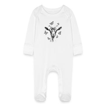 Goat with butterflies - Baby Organic Sleepsuit with Scratch Mitts - white - Front